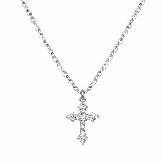 Collar de cruz de circonita de plata de ley 925