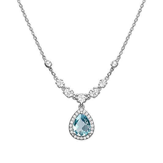 Collar de halo con lágrima aguamarina de plata de ley 925