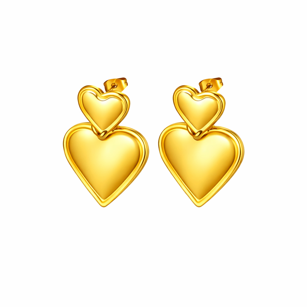 Pendientes de corazón a corazón de acero inoxidable de doble corazón