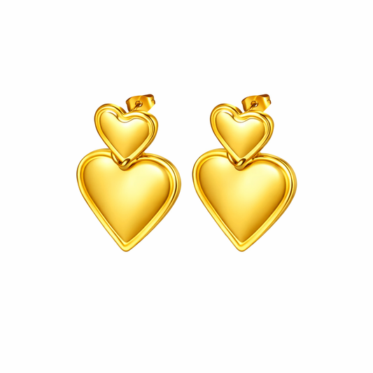 Pendientes de corazón a corazón de acero inoxidable de doble corazón