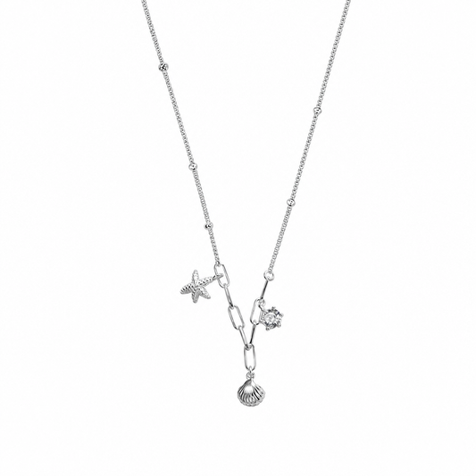 Collar de circonita de plata de ley 925 con concha y estrella de mar