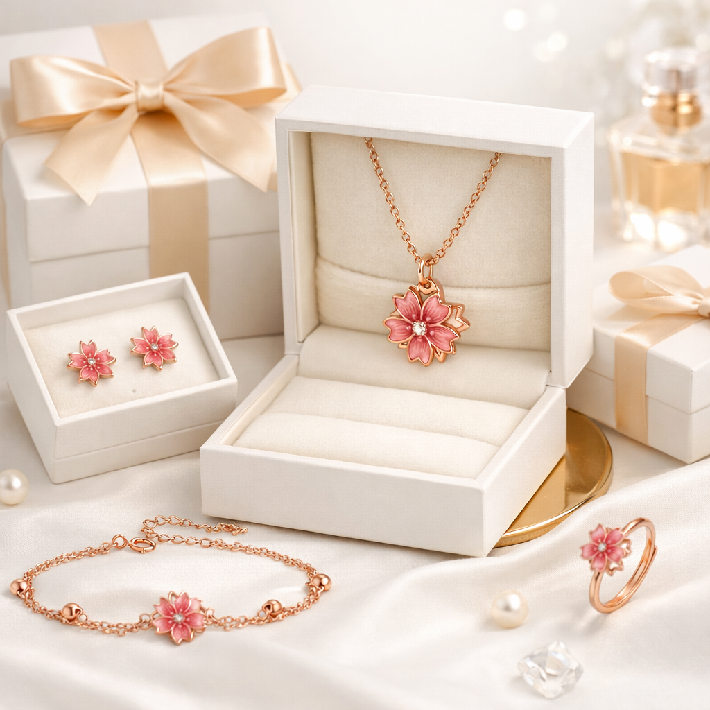 925 Sterling Silver Spinning Peach Blossom Set
