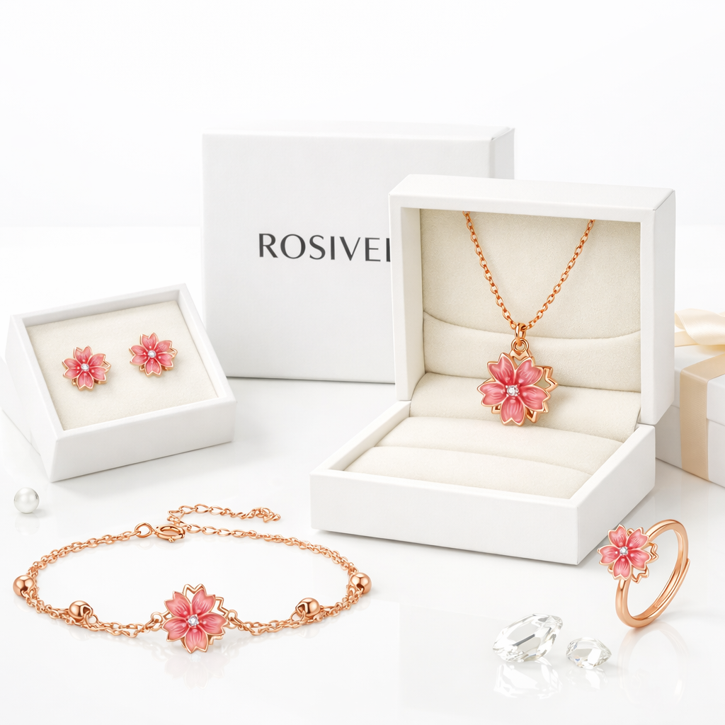 925 Sterling Silver Spinning Peach Blossom Set