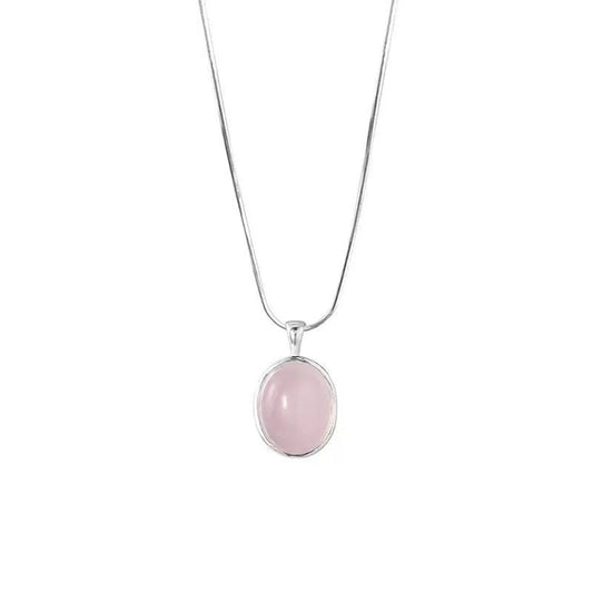 Collar de calcedonia rosa flor de cerezo natural de plata de ley 925