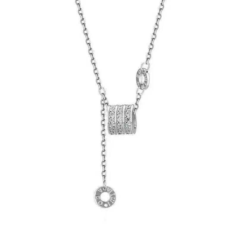 Collar de cilindro de plata de ley 925 de triple brillo