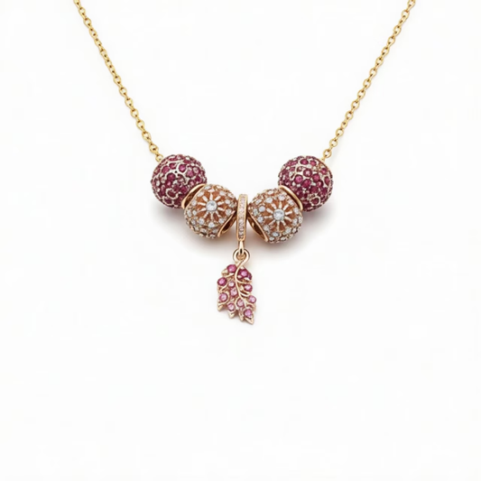 Collar de hoja de cuentas con flor