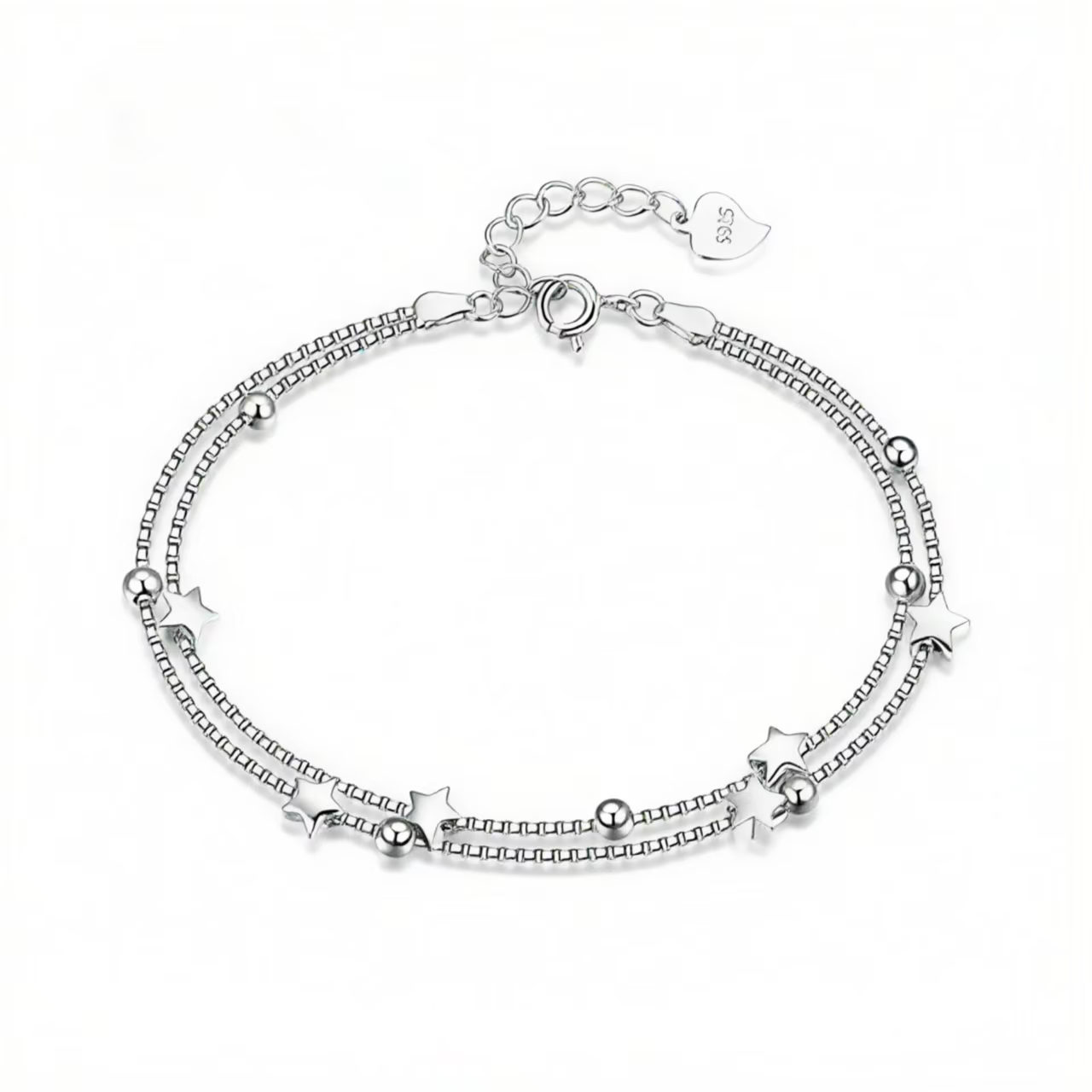 925 Sterling Silver Double-Layer Star Bracelet
