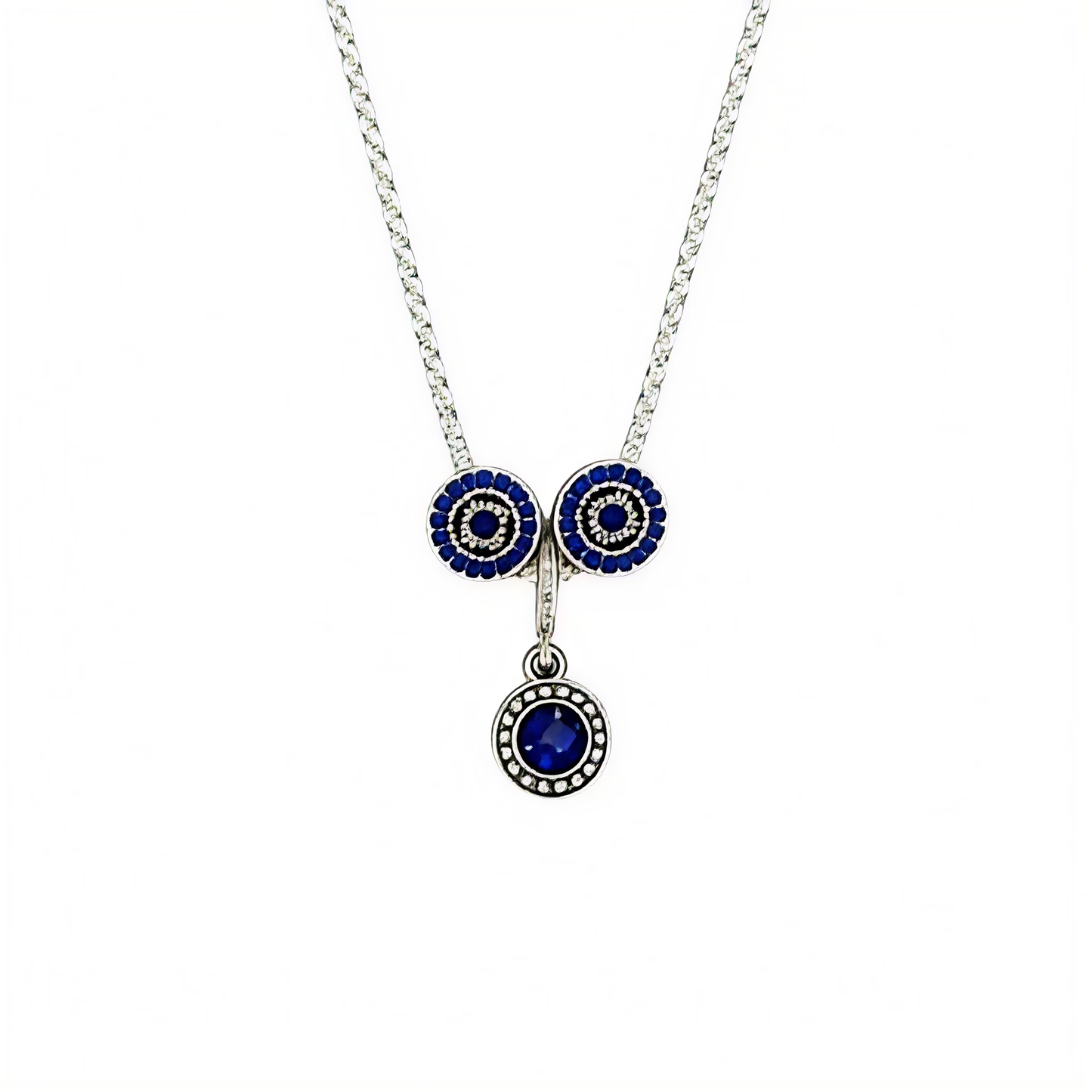 Triple Circle Blue Pendant Necklace