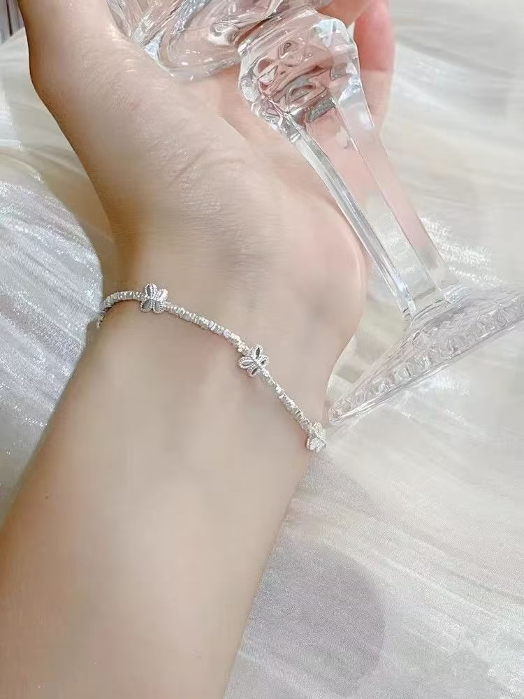 Pulsera de Mariposa de Plata de Ley 925 con Cuentas