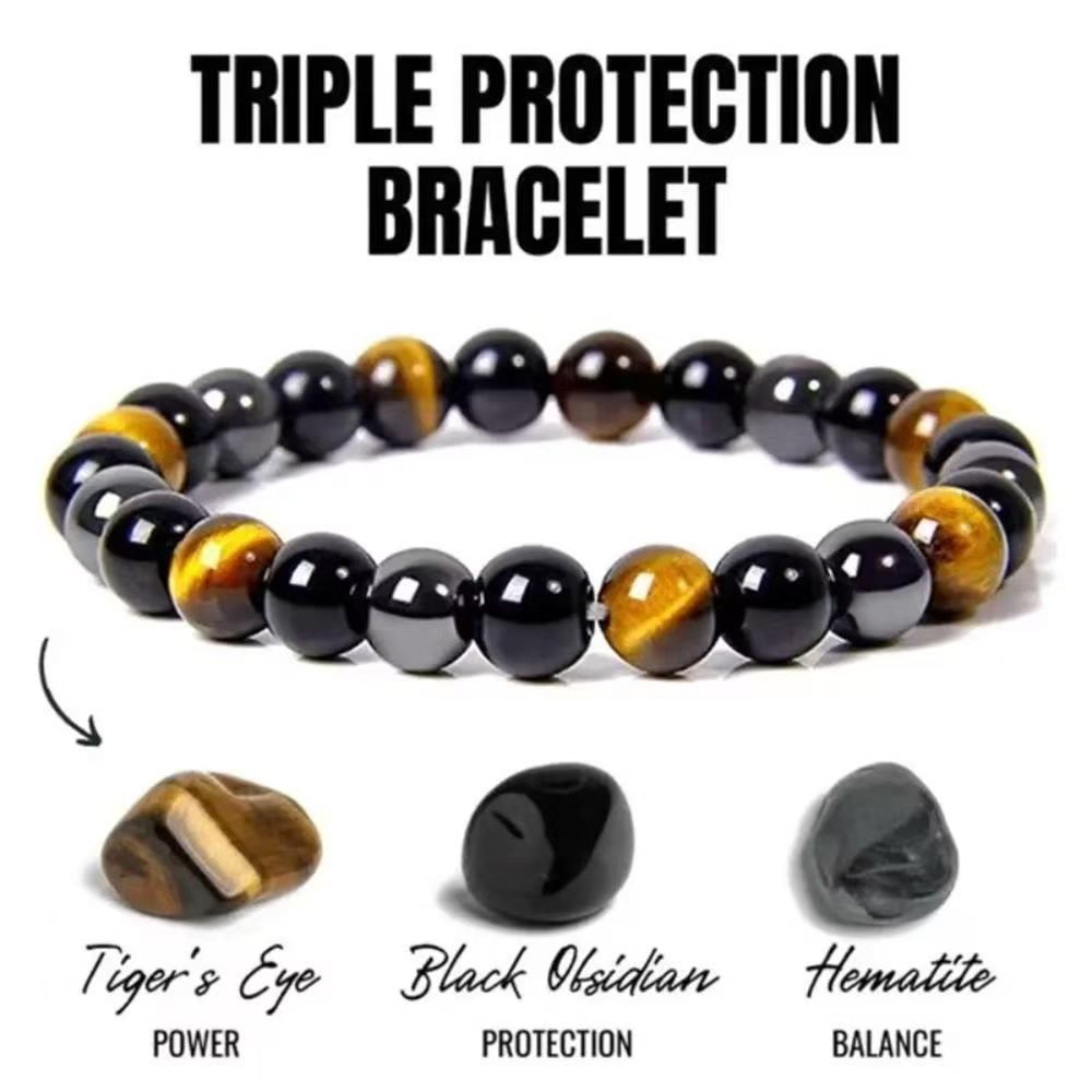 Tiger Eye and Black Obsidian Protective Bracelet