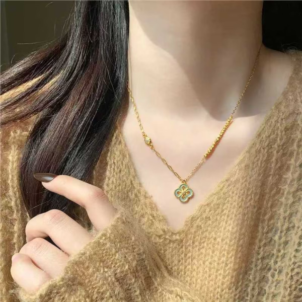 Collar de plata de ley 925 vintage con trébol de cuatro hojas