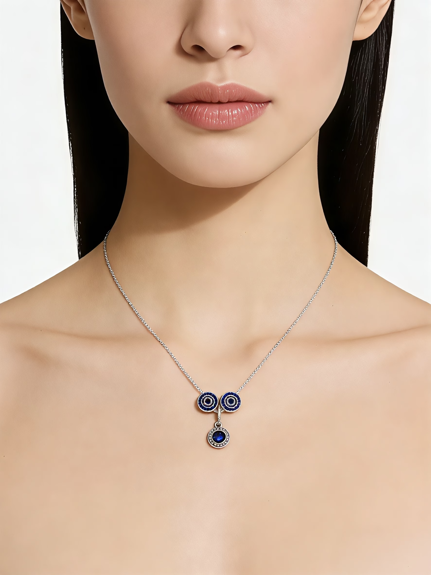 Triple Circle Blue Pendant Necklace
