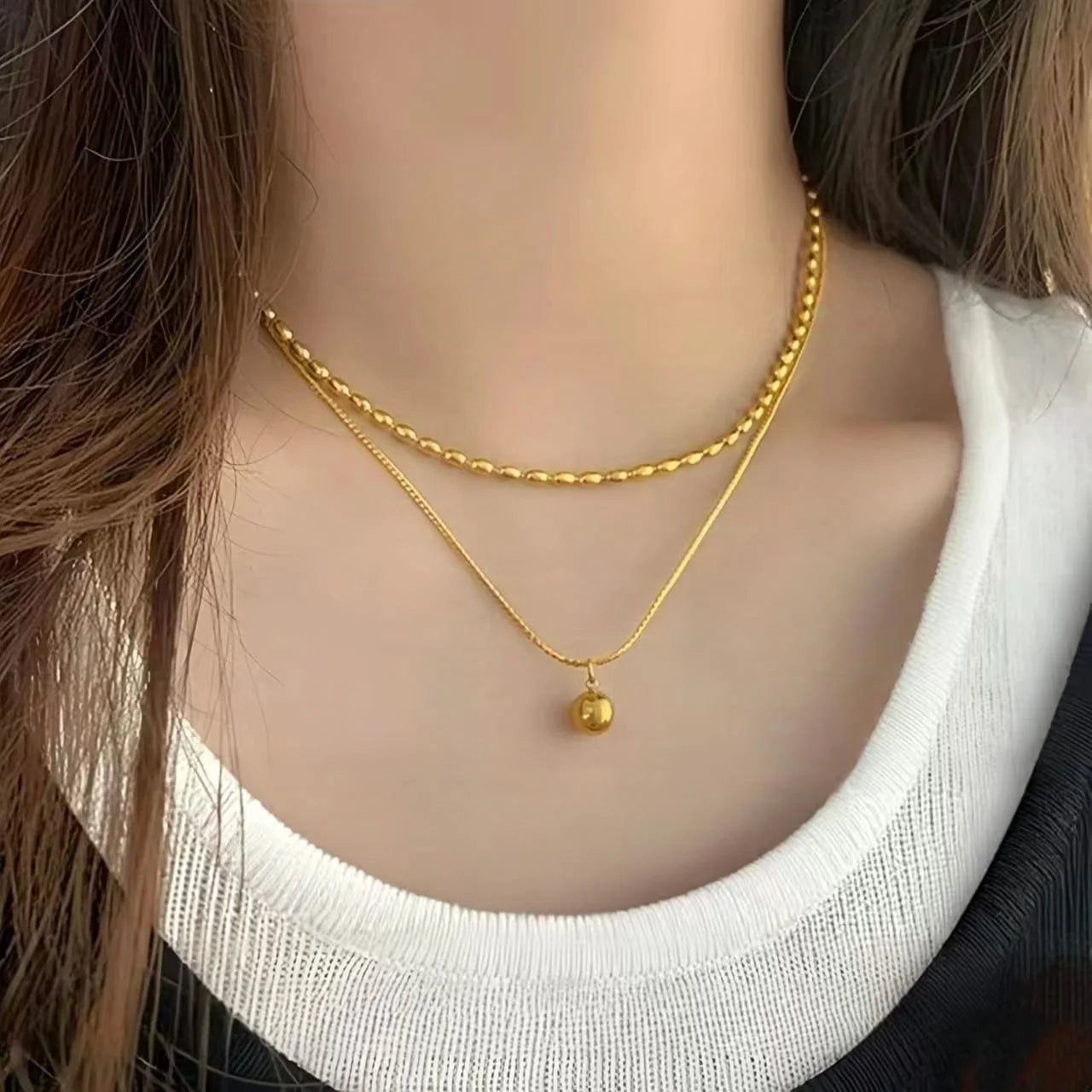 Layered Oval Link Pendant Necklace