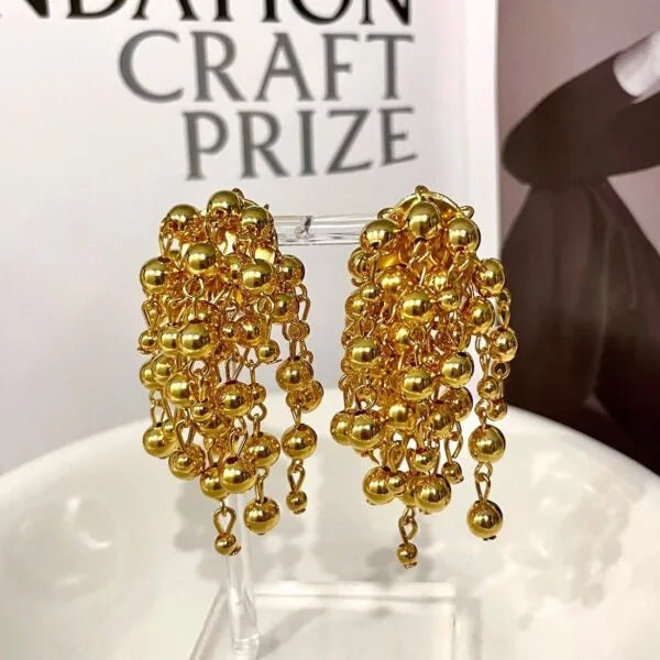 INS Titanium Steel Bead Tassel Earrings