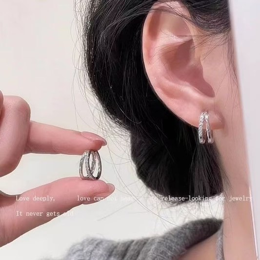 Pendientes de doble capa de plata 999 con forma de aro liso