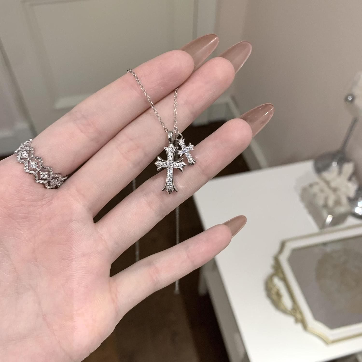 925 Sterling Silver Twin Cross Necklace