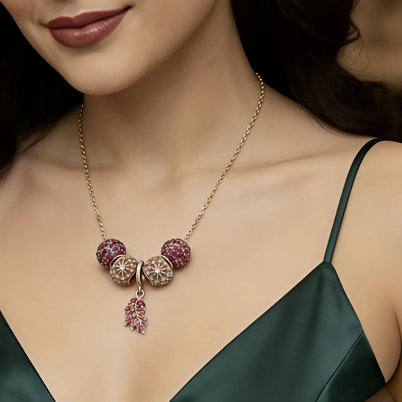 Blossom Bead Leaf Necklace