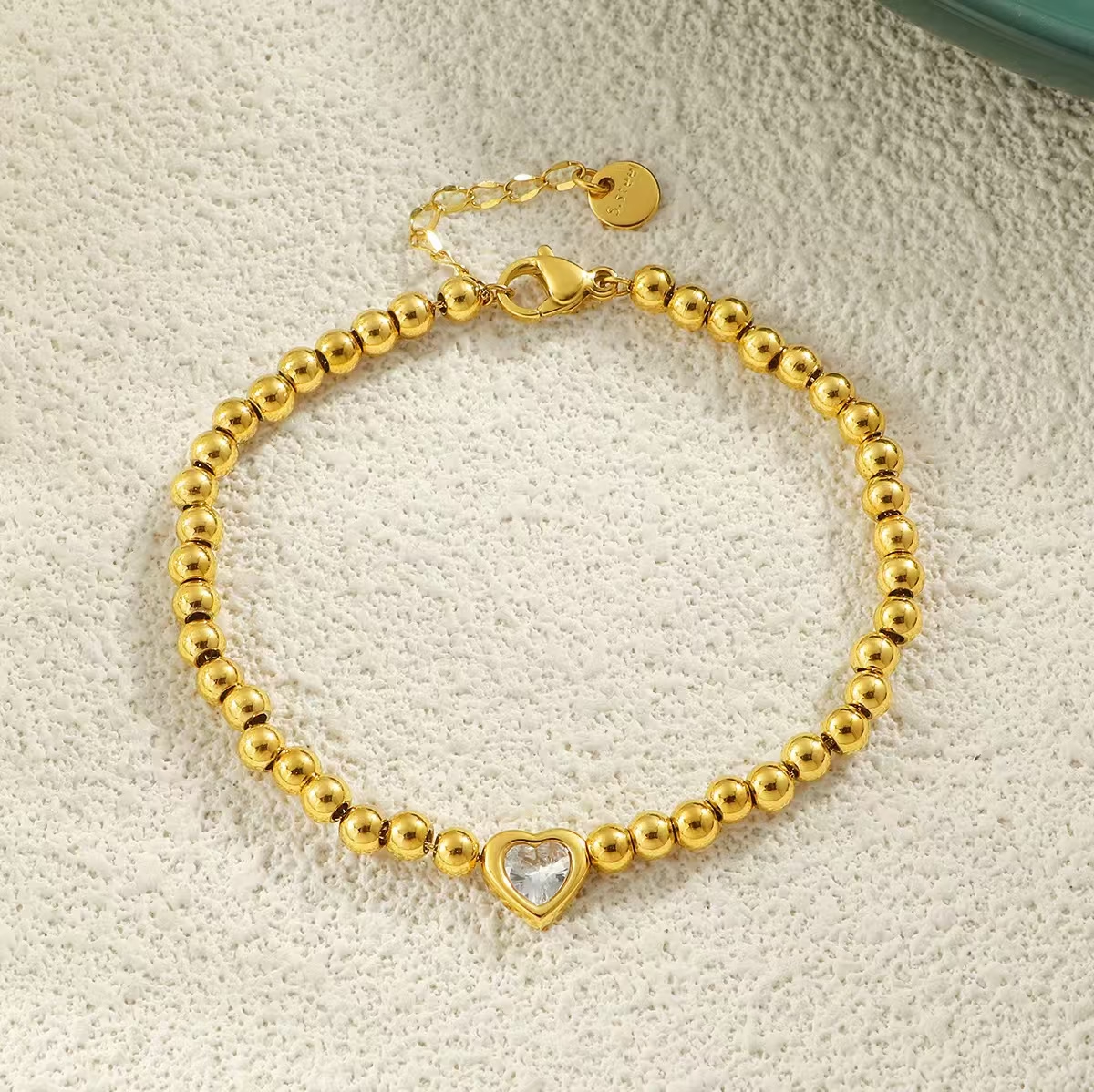 Zircon Heart Charm Bracelet