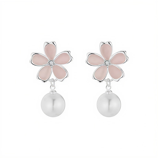 Pendientes colgantes de flores rosas