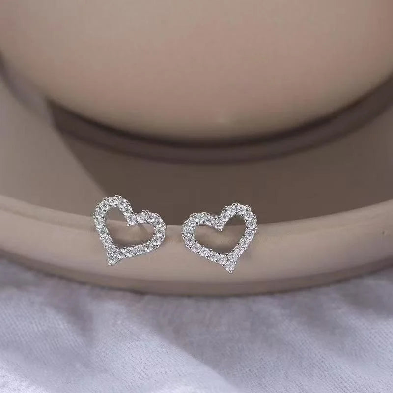Sparkling Heart Stud Earrings