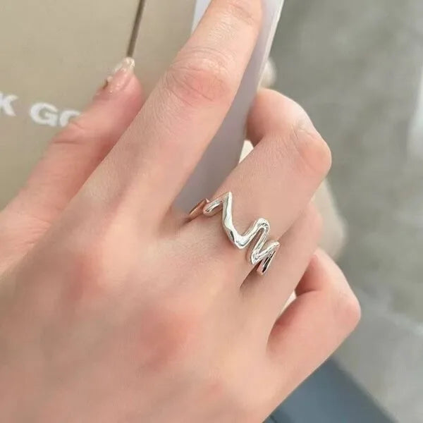 Bague en argent sterling 925 avec ligne ondulée