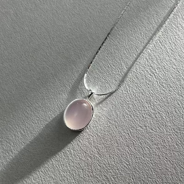 Collar de calcedonia rosa flor de cerezo natural de plata de ley 925