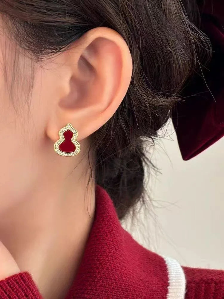 Red Agate Mini Gourd Earrings