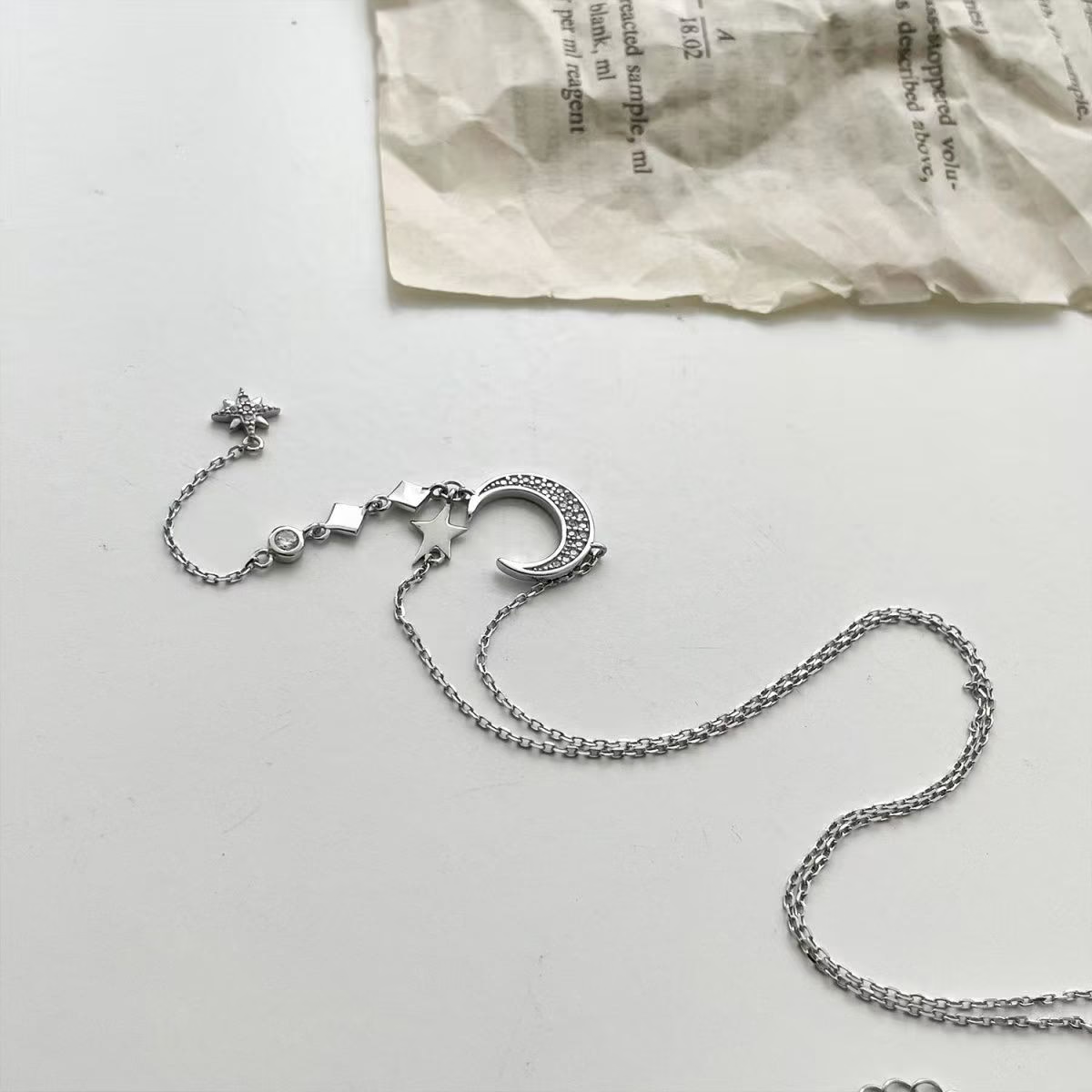 925 Sterling Silver Moon & Star Drop Necklace