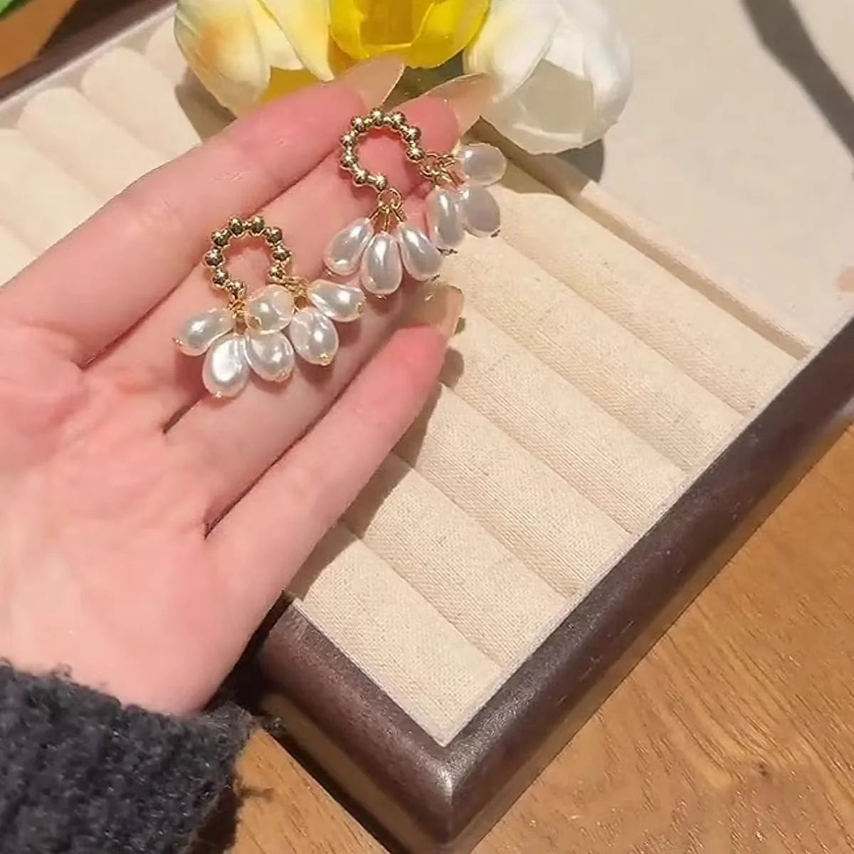 Pearl Drop Hoop Earrings