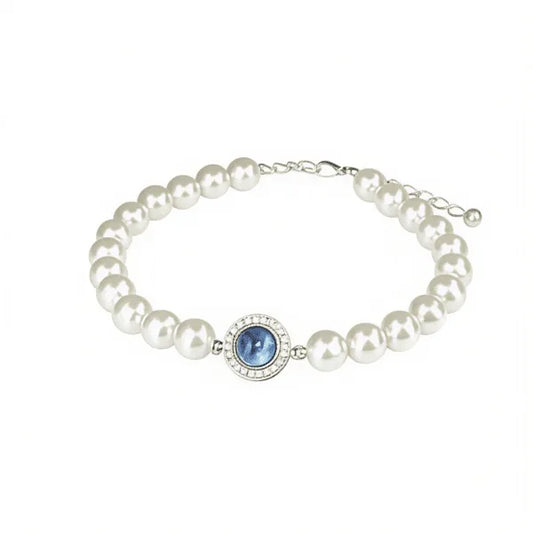 Pulsera de aguamarina y perlas de imitación