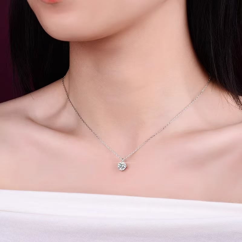999 Silver Round Moissanite Necklace