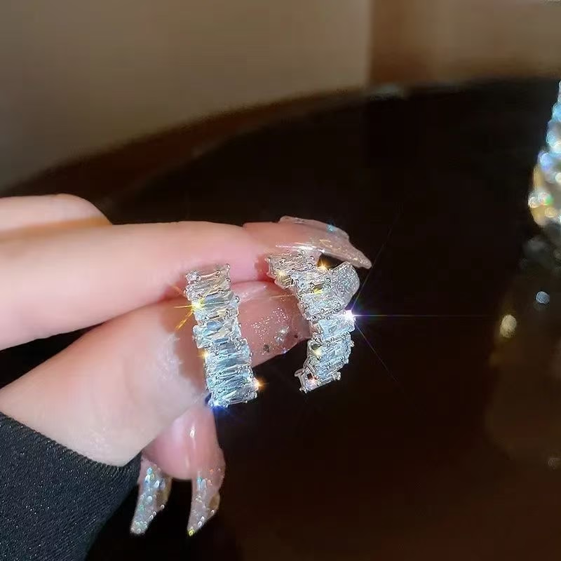 Rectangular-Cut Zircon Hoop Earrings
