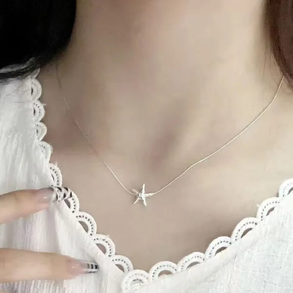 Collar de Estrella de Mar de Lava Texturizada de Plata de Ley 925