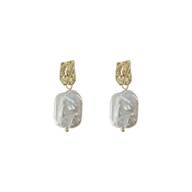 Baroque Pearl Square Stud Earrings