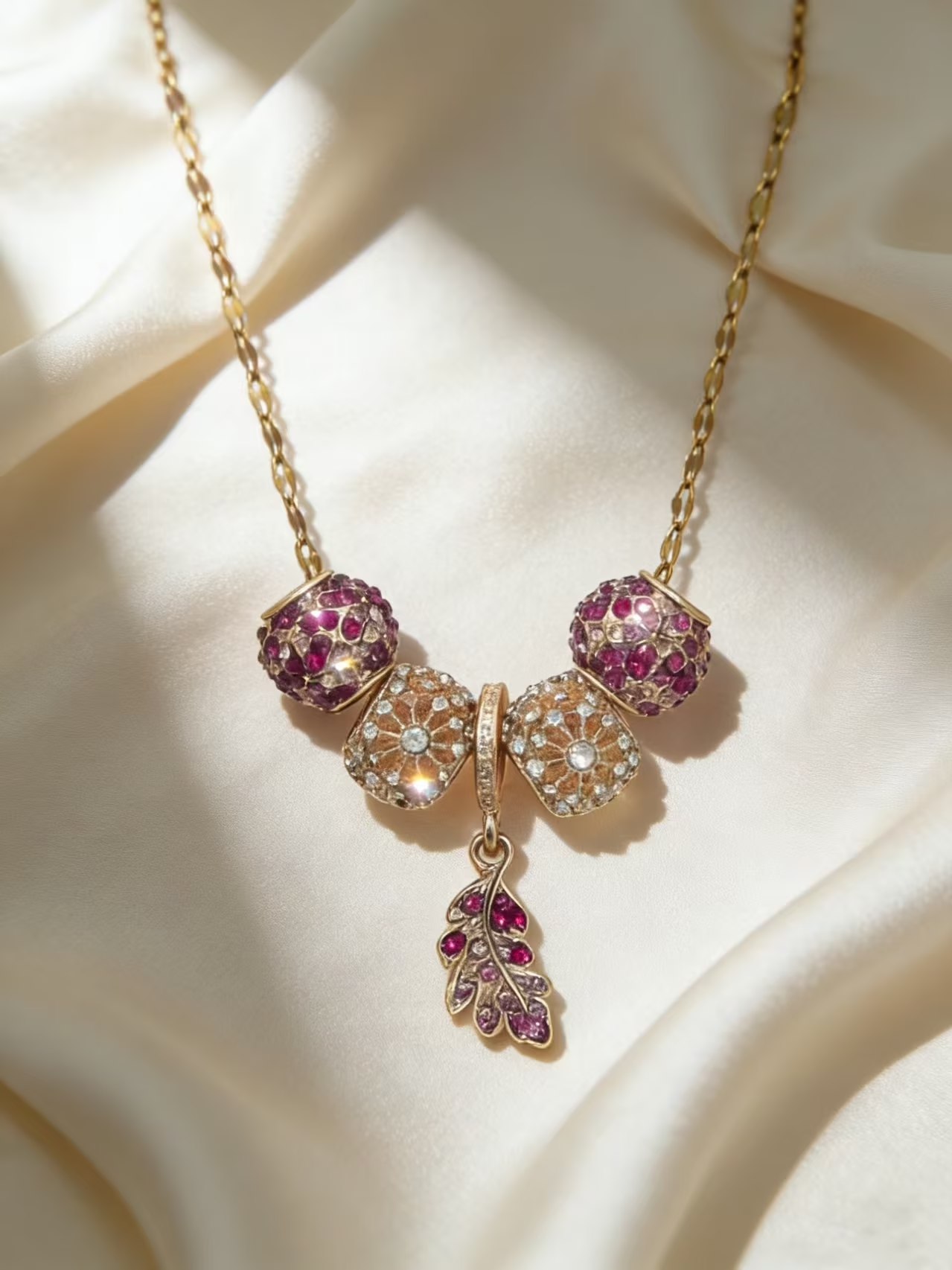 Blossom Bead Leaf Necklace