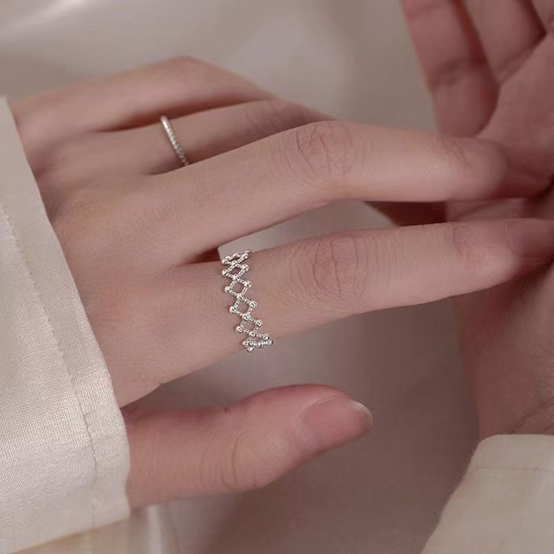 925 Sterling Silver Molecular Line Ring