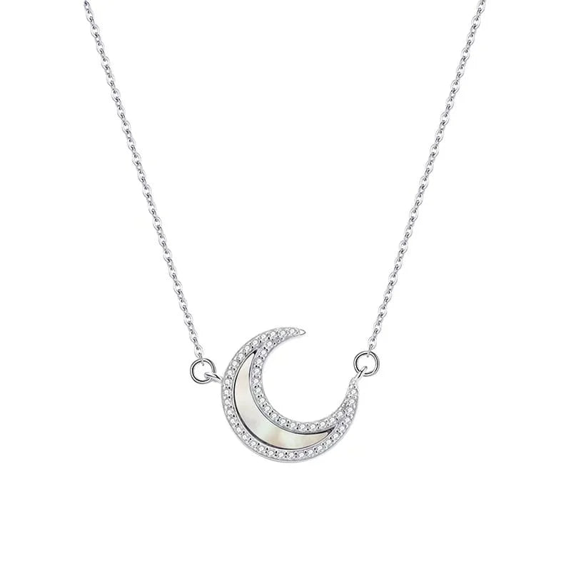 Collar de luna de nácar blanco natural de plata de ley 925