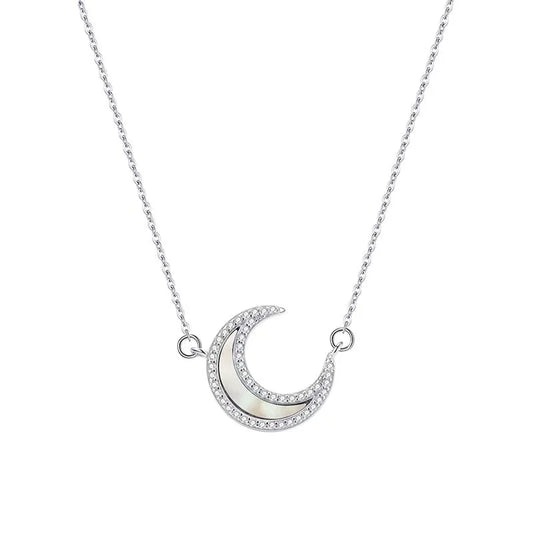 Collar de luna de nácar blanco natural de plata de ley 925
