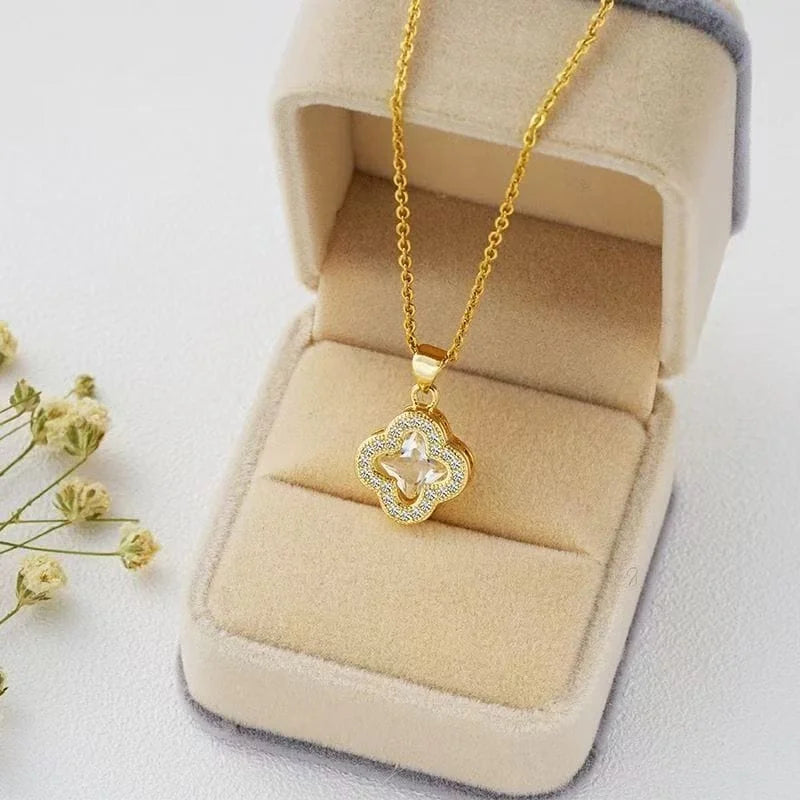 Iridescent Clover Pendant Necklace