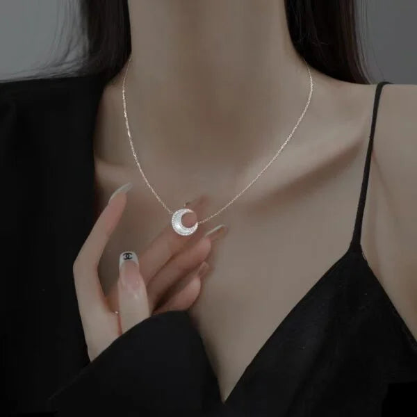 Collar de luna de nácar blanco natural de plata de ley 925