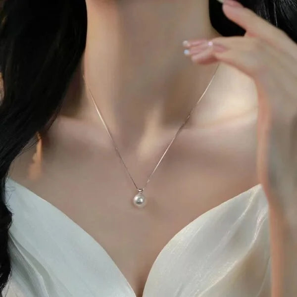 Collar de cadena con colgante de perlas y eslabones de plata de ley 925