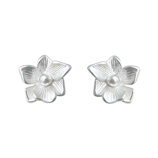 Pendientes de botón de flor esmerilados y cepillados de plata esterlina 925