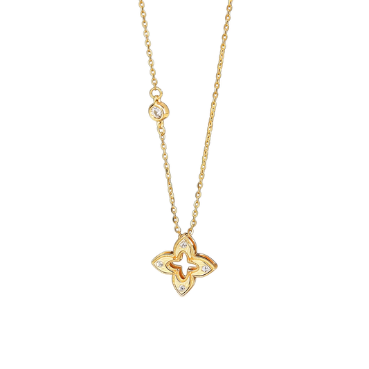 Collar floral de plata de ley 925 con trébol de cuatro hojas