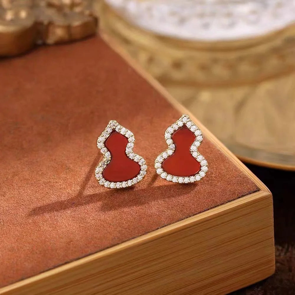 Red Agate Mini Gourd Earrings