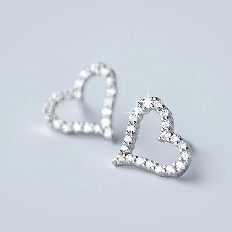 Sparkling Heart Stud Earrings