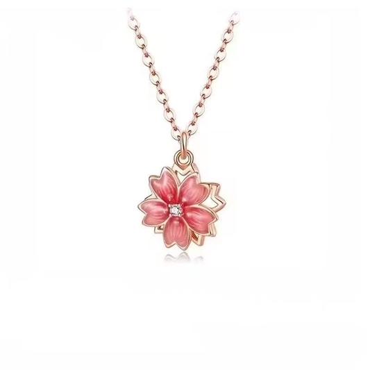 Collar giratorio de flor de durazno de plata de ley 925