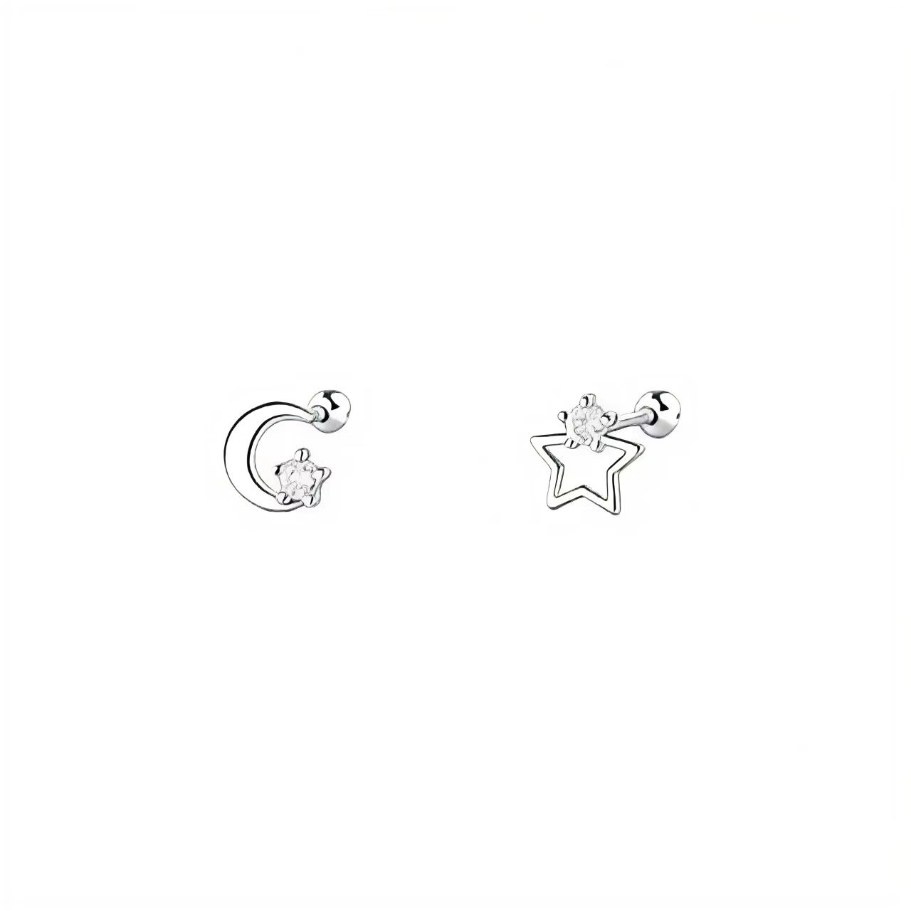 Boucles d'oreilles en argent 999 en forme de lune et d'étoile