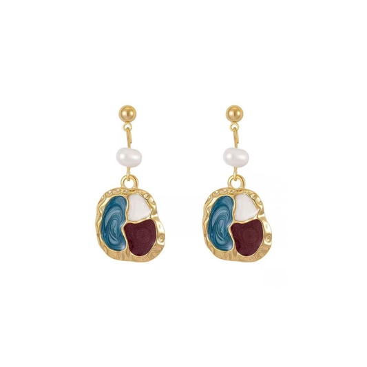 Boucles d'oreilles vintage en blocs de couleur irréguliers