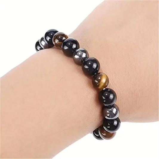 Pulsera protectora de ojo de tigre y obsidiana negra
